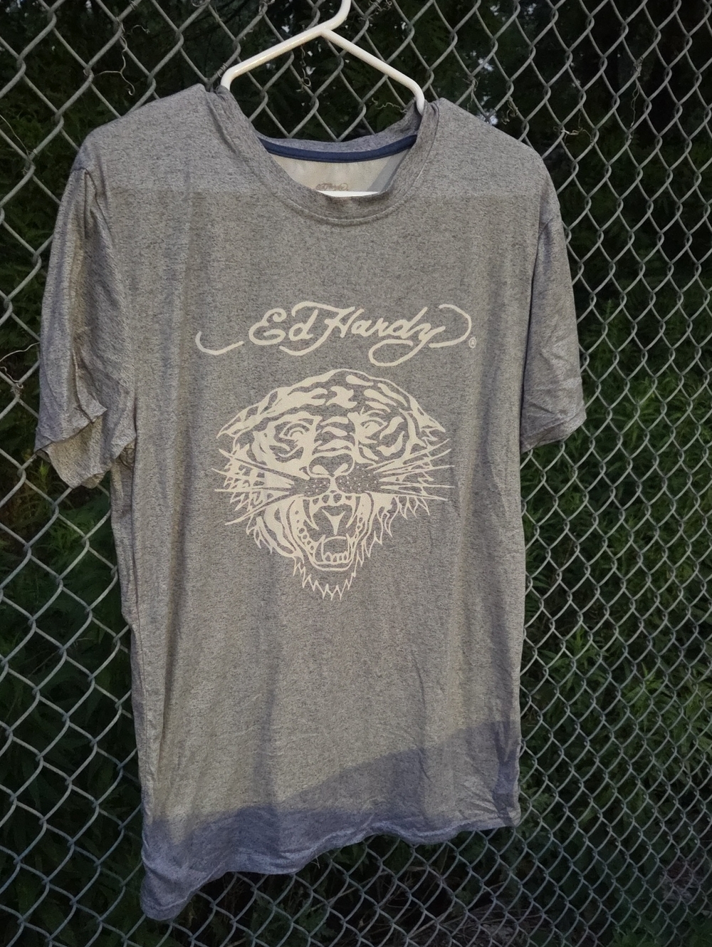 Ed Hardy Gray Short-Sleeve Tee with White Tiger Graphic